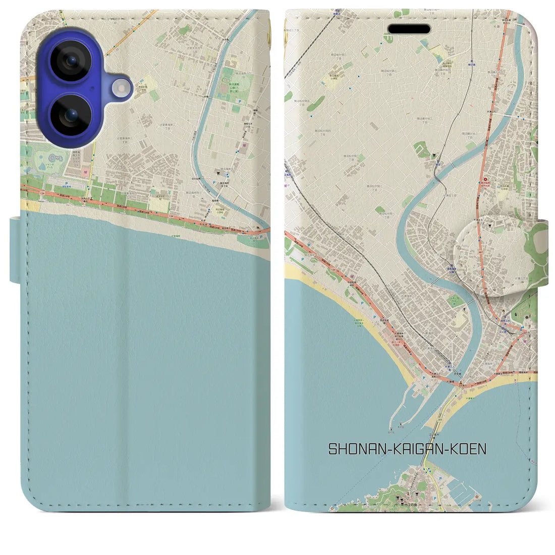 【湘南海岸公園(神奈川県)】地図柄iPhoneケース(手帳タイプ)ナチュラル・iPhone 16 Pro Max 用