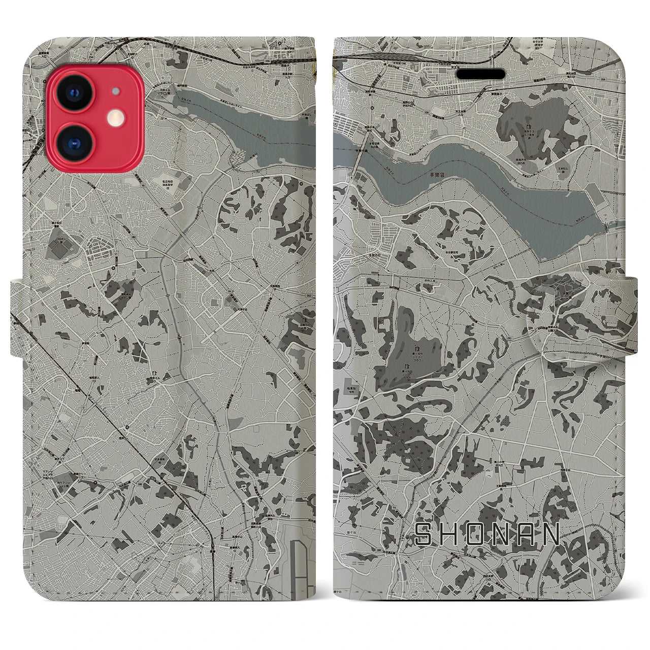 【沼南(千葉県)】地図柄iPhoneケース(手帳タイプ)モノトーン・iPhone 11 用