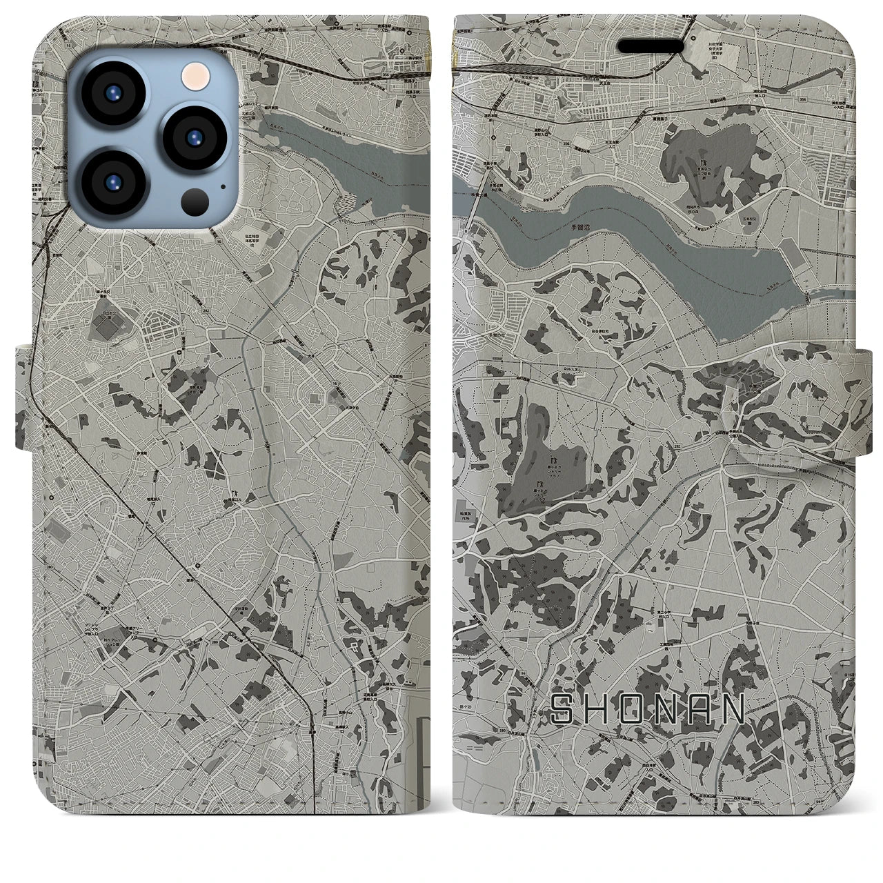 【沼南(千葉県)】地図柄iPhoneケース(手帳タイプ)モノトーン・iPhone 13 Pro Max 用