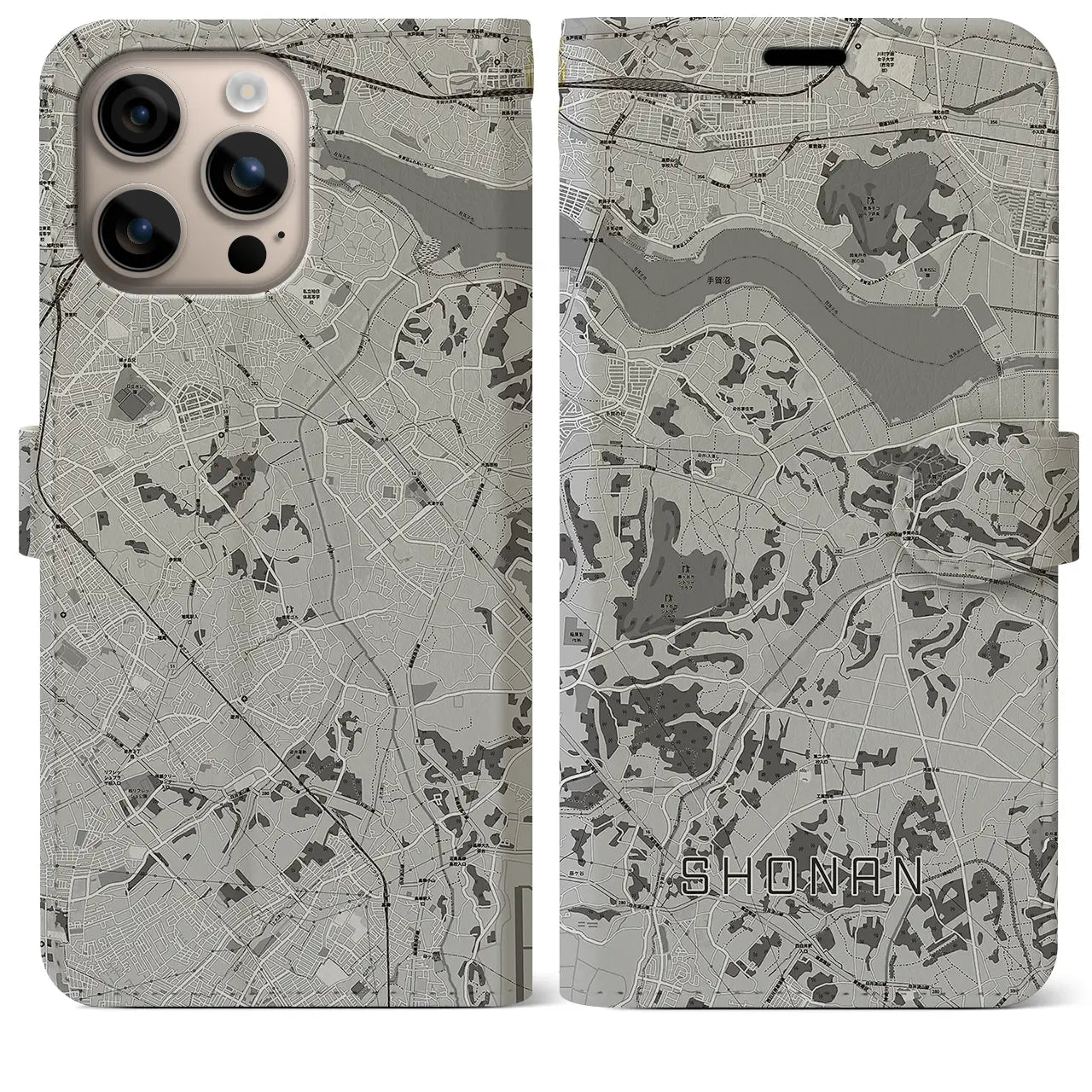 【沼南(千葉県)】地図柄iPhoneケース(手帳タイプ)モノトーン・iPhone 16 Plus 用