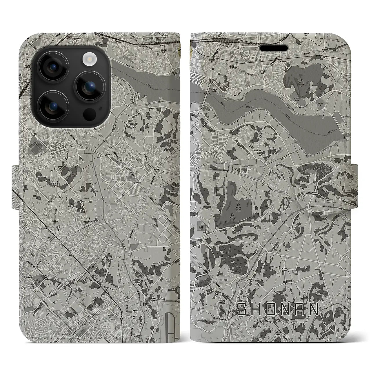 【沼南(千葉県)】地図柄iPhoneケース(手帳タイプ)モノトーン・iPhone 16 用