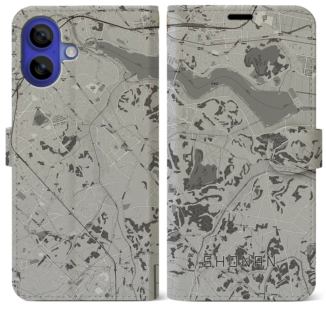 【沼南(千葉県)】地図柄iPhoneケース(手帳タイプ)モノトーン・iPhone 16 Pro Max 用