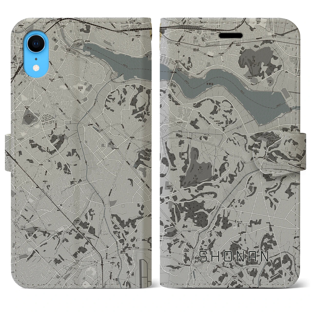 【沼南(千葉県)】地図柄iPhoneケース(手帳タイプ)モノトーン・iPhone XR 用