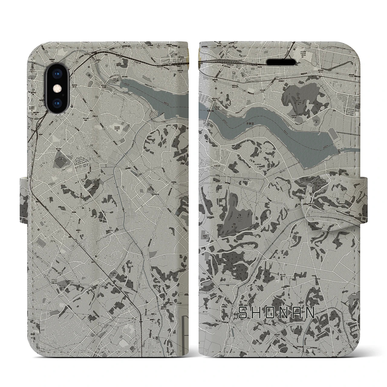 【沼南(千葉県)】地図柄iPhoneケース(手帳タイプ)モノトーン・iPhone XS / X 用