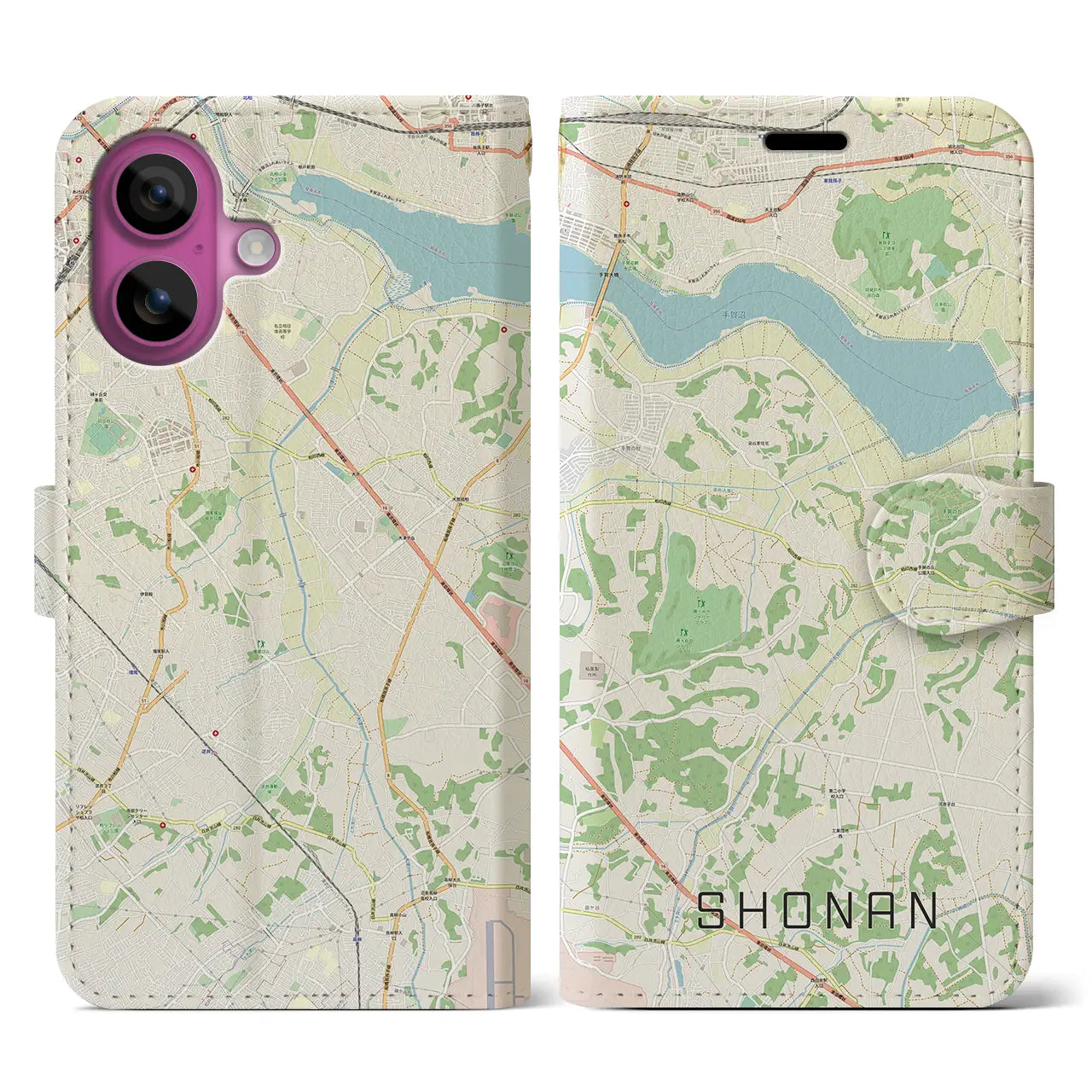 【沼南(千葉県)】地図柄iPhoneケース(手帳タイプ)ナチュラル・iPhone 16 Pro 用