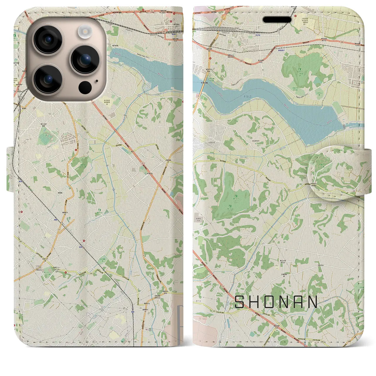 【沼南(千葉県)】地図柄iPhoneケース(手帳タイプ)ナチュラル・iPhone 16 Plus 用