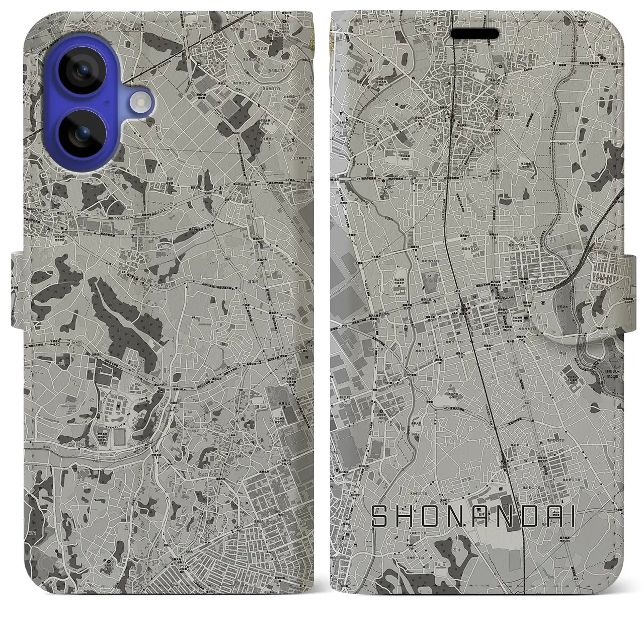 【湘南台(神奈川県)】地図柄iPhoneケース(手帳タイプ)モノトーン・iPhone 16 Pro Max 用