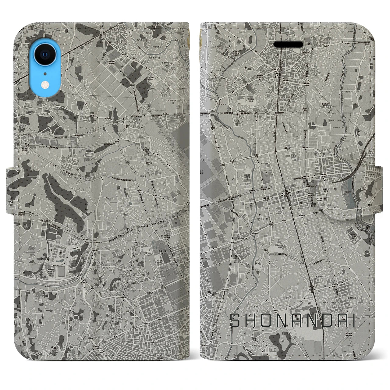 【湘南台(神奈川県)】地図柄iPhoneケース(手帳タイプ)モノトーン・iPhone XR 用