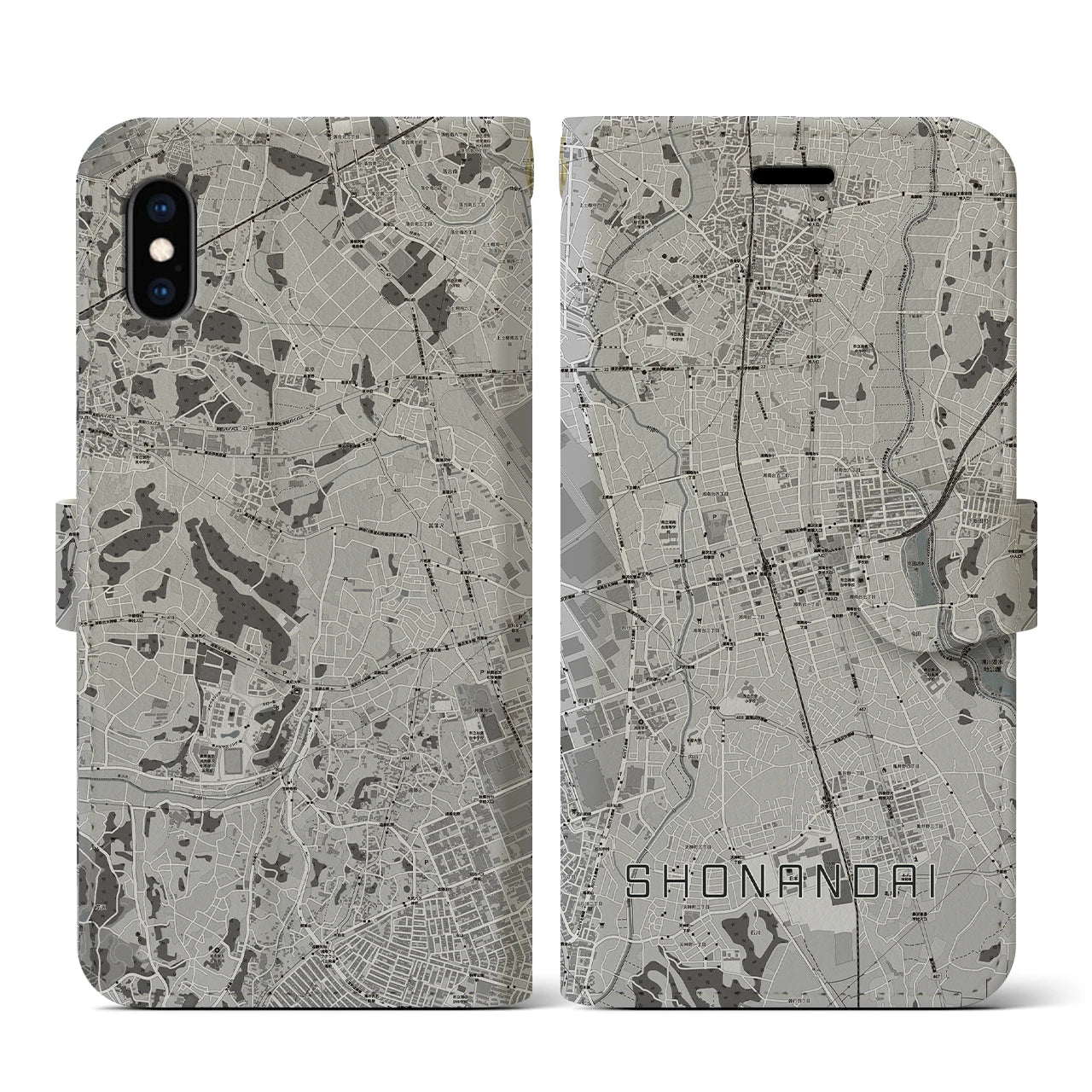 【湘南台(神奈川県)】地図柄iPhoneケース(手帳タイプ)モノトーン・iPhone XS / X 用