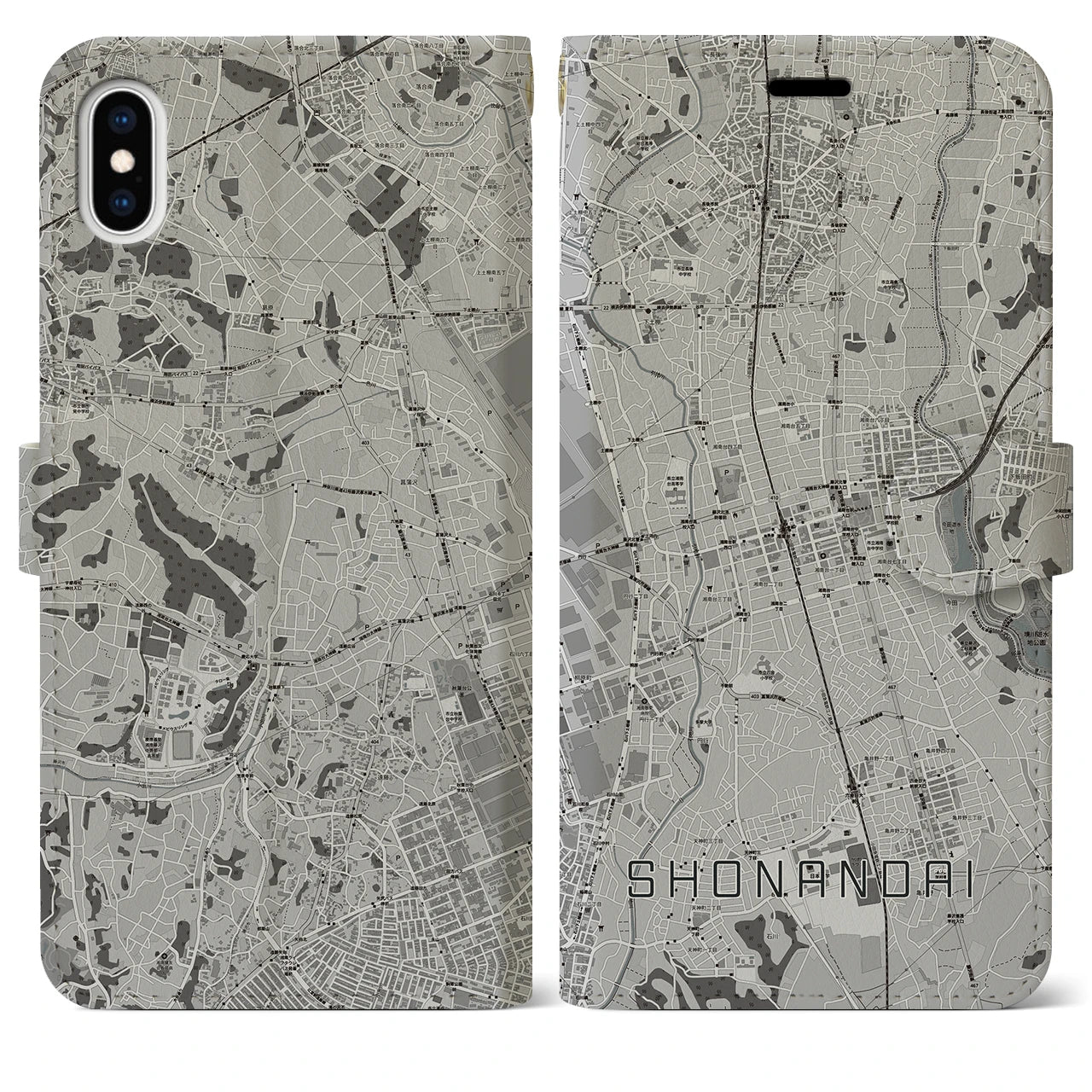 【湘南台(神奈川県)】地図柄iPhoneケース(手帳タイプ)モノトーン・iPhone XS Max 用