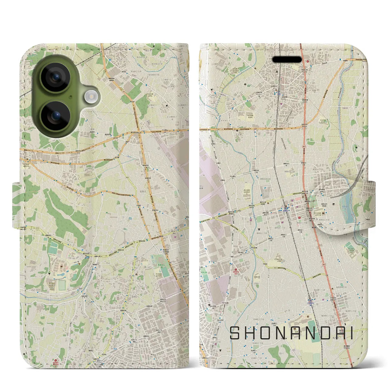 【湘南台(神奈川県)】地図柄iPhoneケース(手帳タイプ)