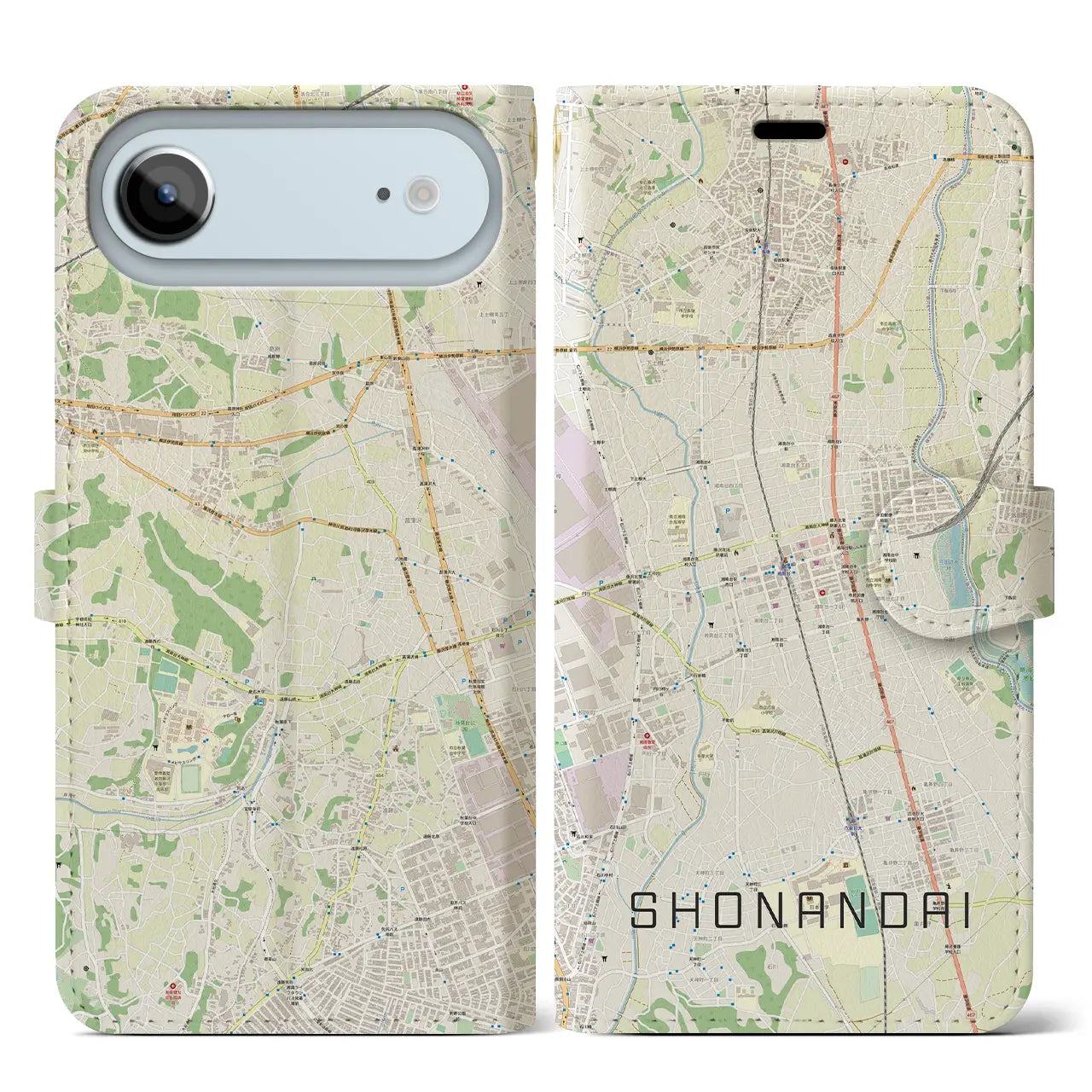 【湘南台(神奈川県)】地図柄iPhoneケース(手帳タイプ)ナチュラル・iPhone 17 Pro Max 用