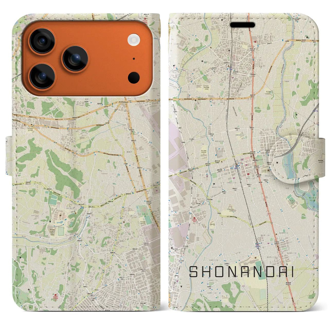 【湘南台(神奈川県)】地図柄iPhoneケース(手帳タイプ)モノトーン・iPhone 17 Pro Max 用