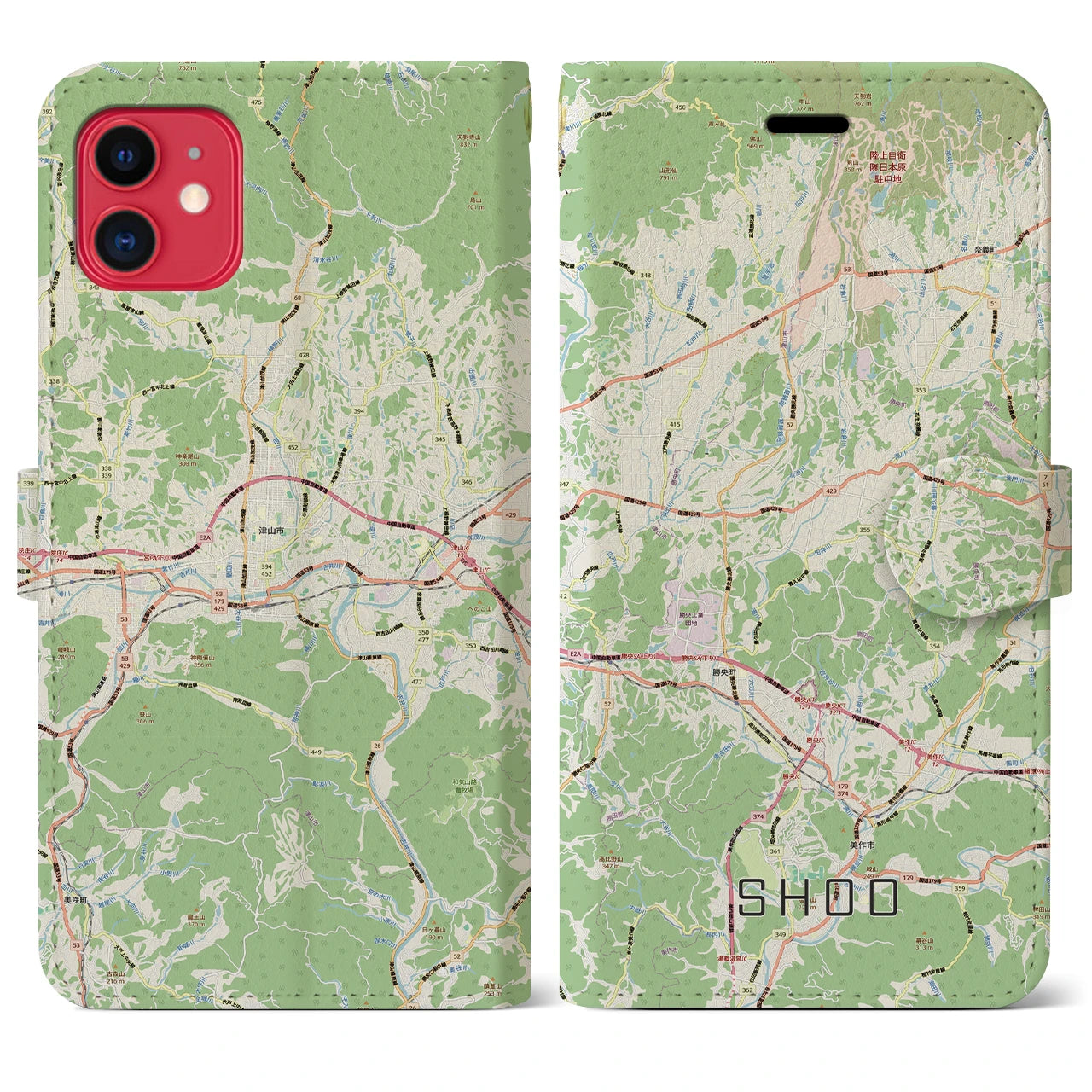 【勝央(岡山県)】地図柄iPhoneケース(手帳タイプ)