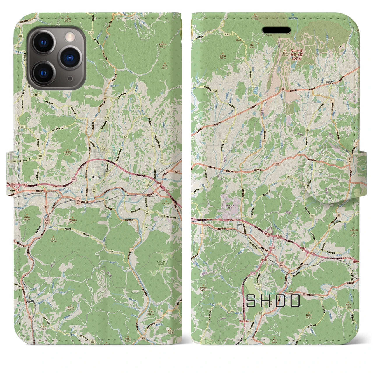 【勝央(岡山県)】地図柄iPhoneケース(手帳タイプ)