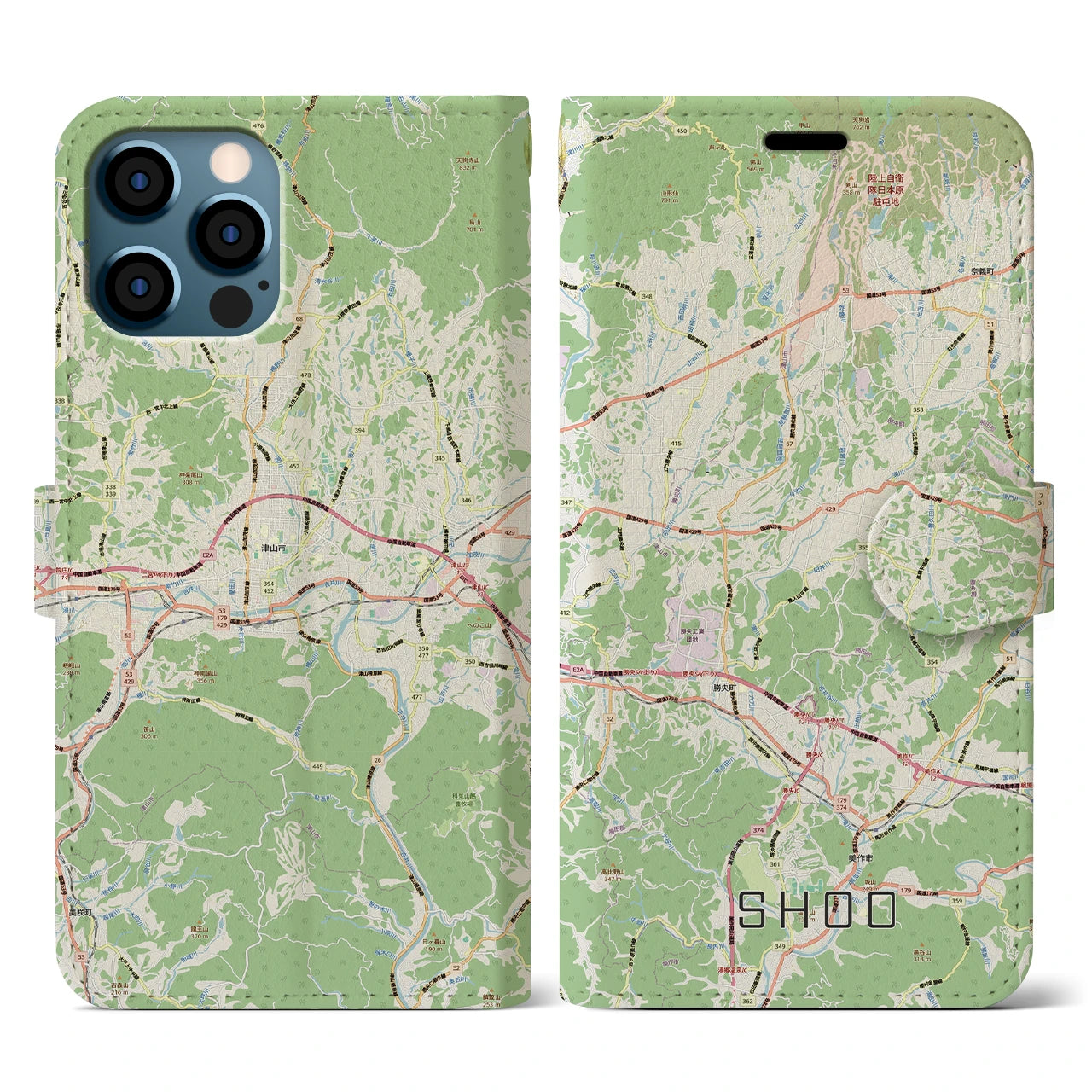 【勝央(岡山県)】地図柄iPhoneケース(手帳タイプ)