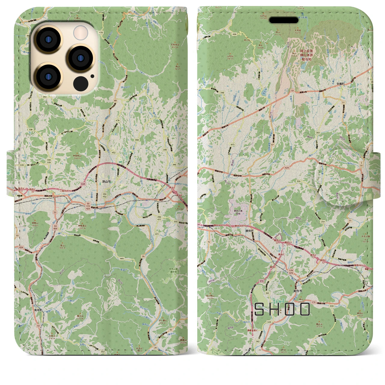 【勝央(岡山県)】地図柄iPhoneケース(手帳タイプ)