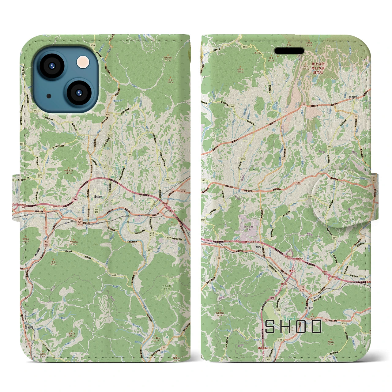 【勝央(岡山県)】地図柄iPhoneケース(手帳タイプ)