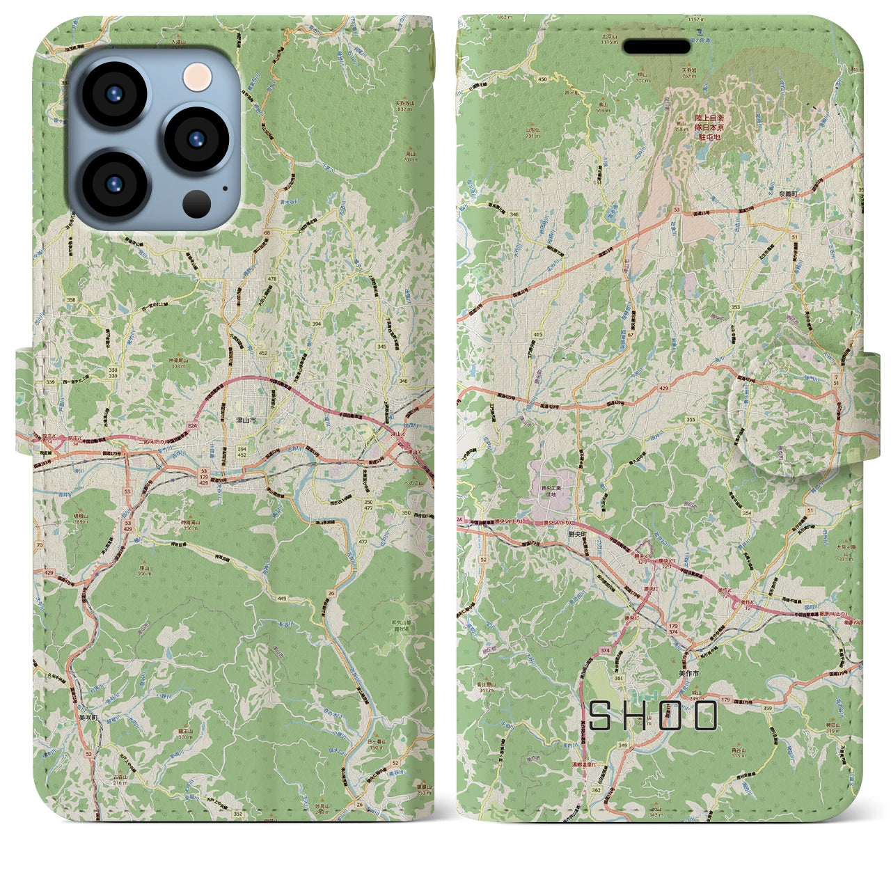 【勝央(岡山県)】地図柄iPhoneケース(手帳タイプ)