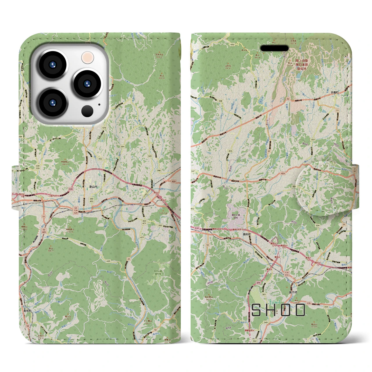 【勝央(岡山県)】地図柄iPhoneケース(手帳タイプ)