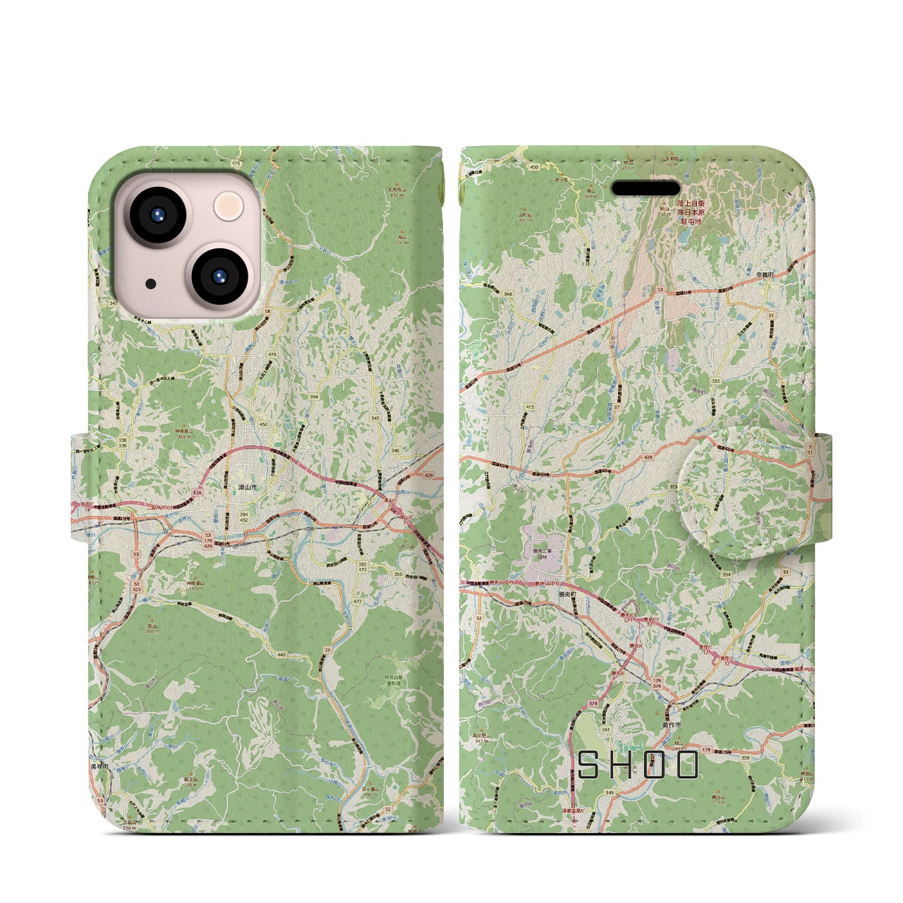 【勝央(岡山県)】地図柄iPhoneケース(手帳タイプ)