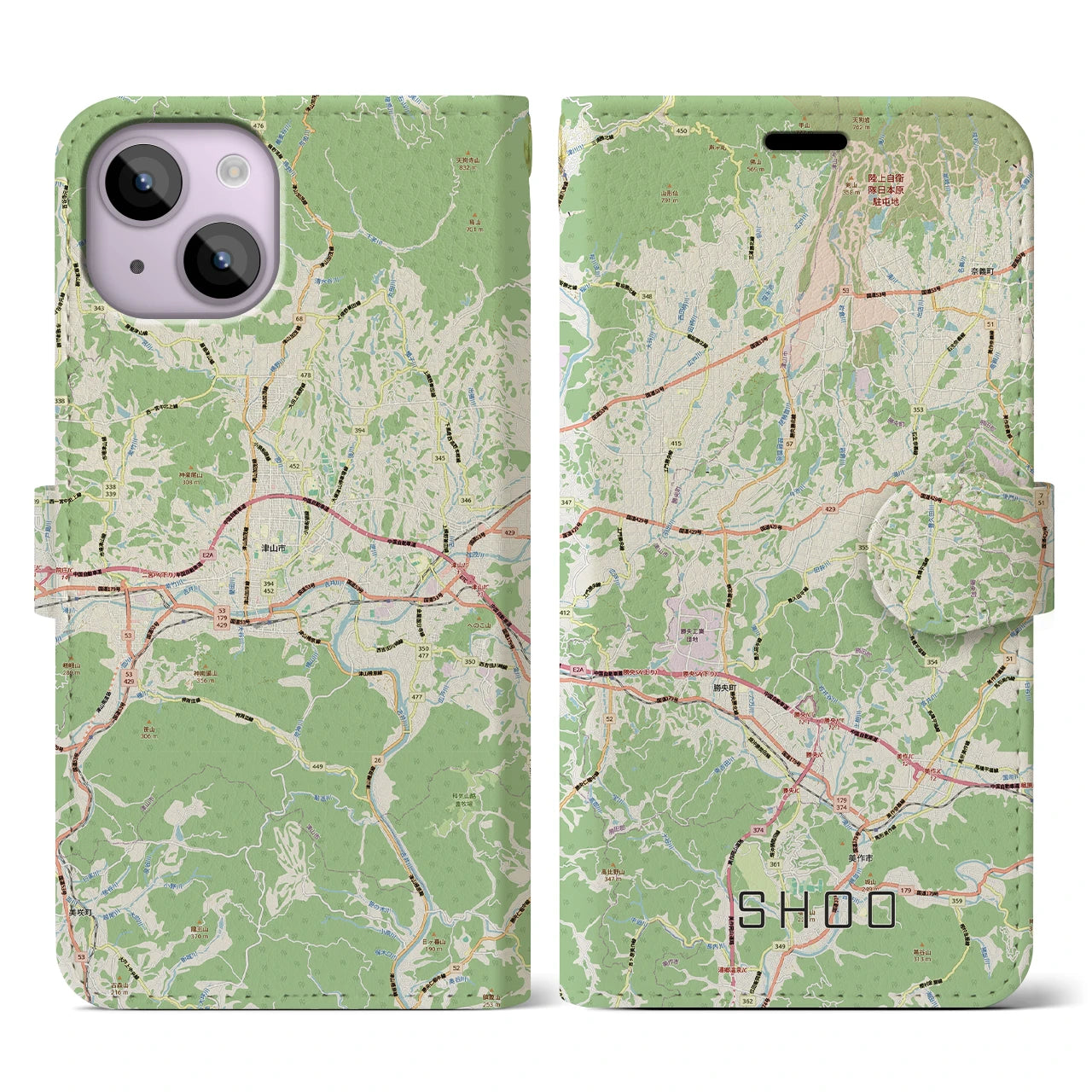 【勝央(岡山県)】地図柄iPhoneケース(手帳タイプ)
