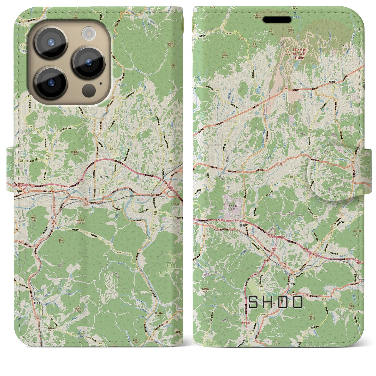 【勝央(岡山県)】地図柄iPhoneケース(手帳タイプ)