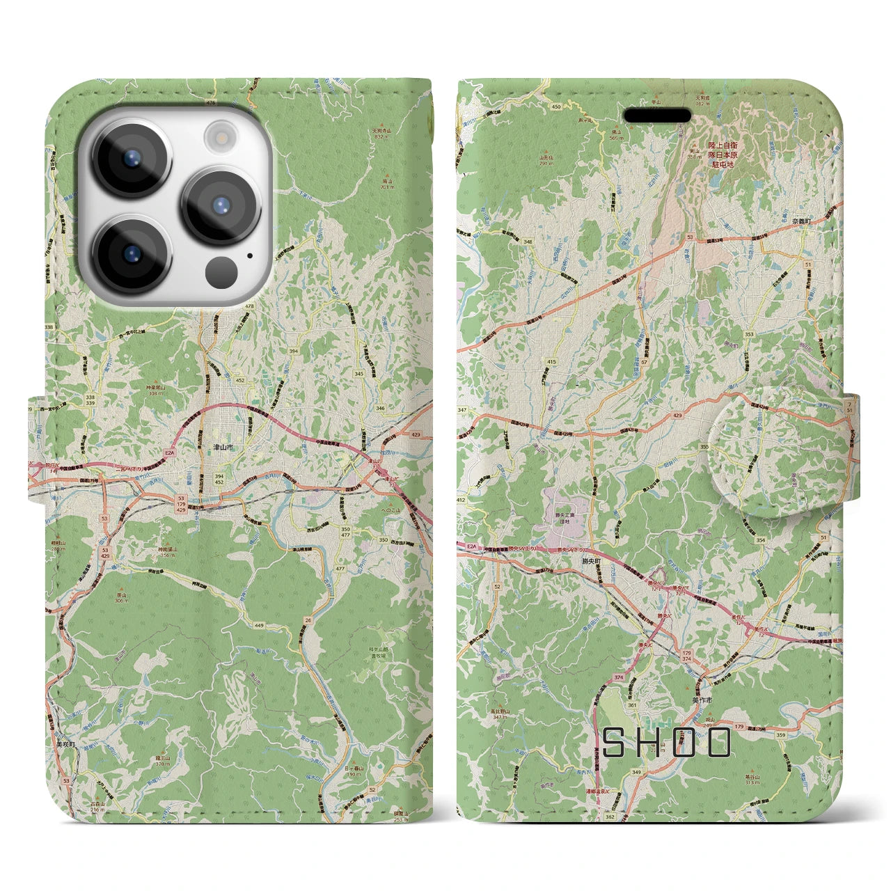 【勝央(岡山県)】地図柄iPhoneケース(手帳タイプ)