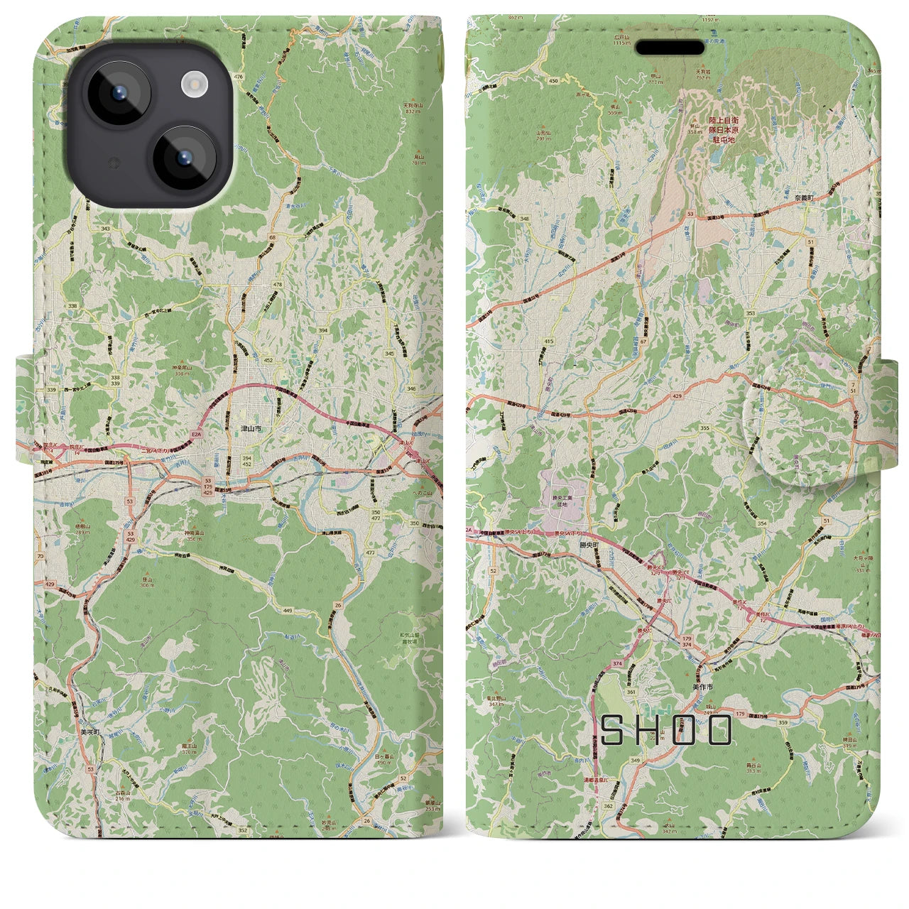 【勝央(岡山県)】地図柄iPhoneケース(手帳タイプ)