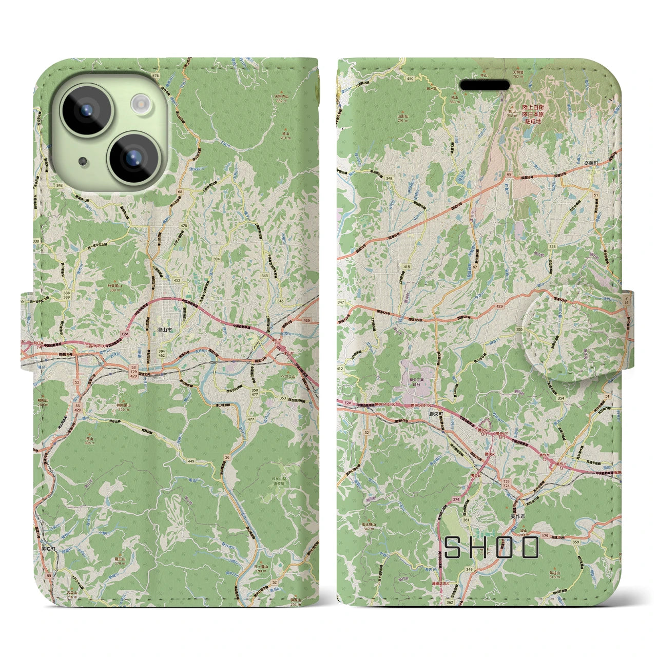 【勝央(岡山県)】地図柄iPhoneケース(手帳タイプ)