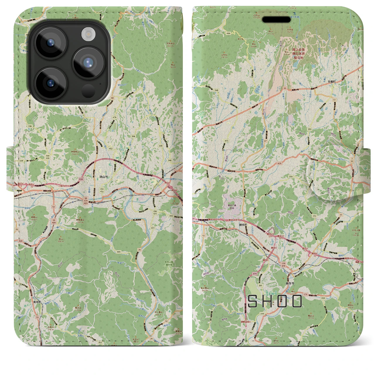 【勝央(岡山県)】地図柄iPhoneケース(手帳タイプ)