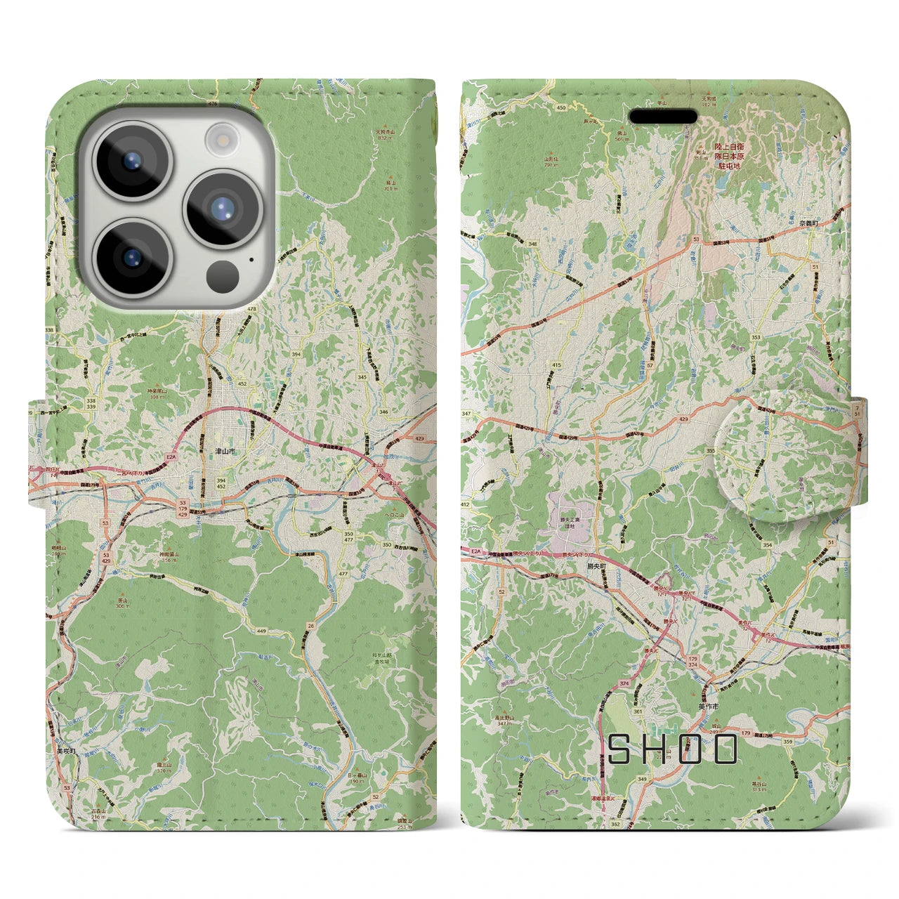 【勝央(岡山県)】地図柄iPhoneケース(手帳タイプ)