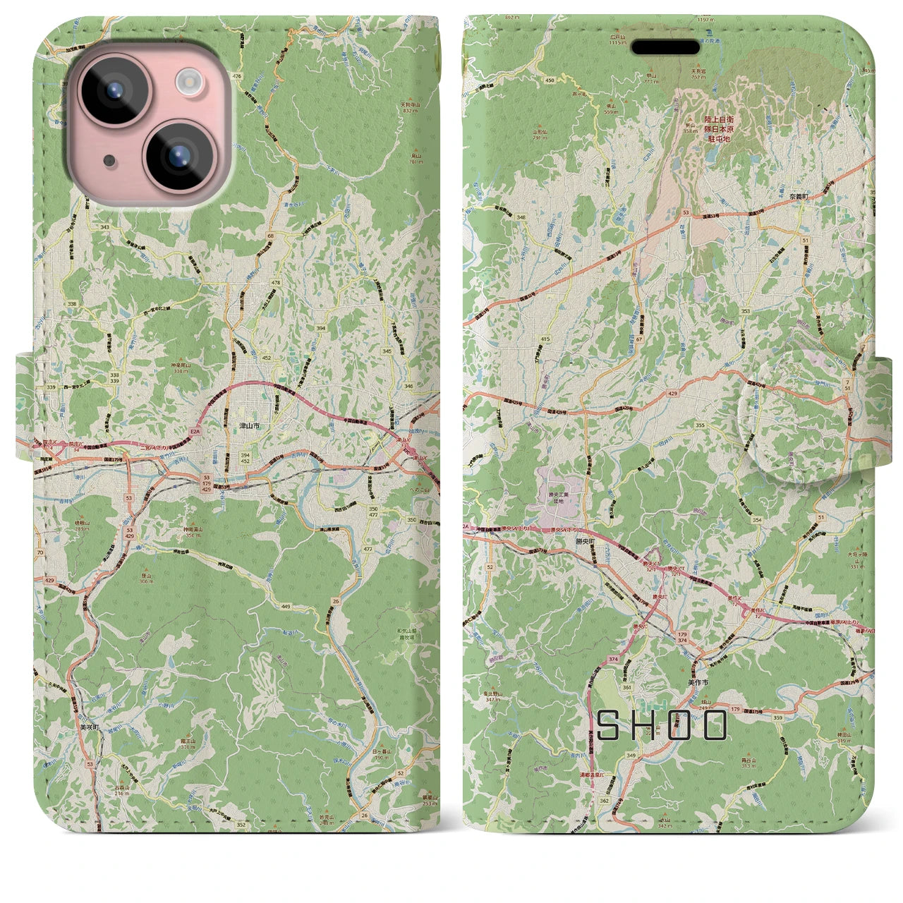 【勝央(岡山県)】地図柄iPhoneケース(手帳タイプ)