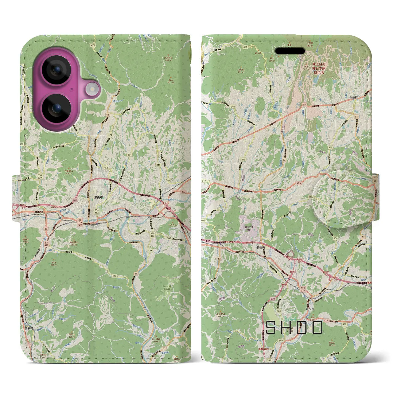 【勝央(岡山県)】地図柄iPhoneケース(手帳タイプ)