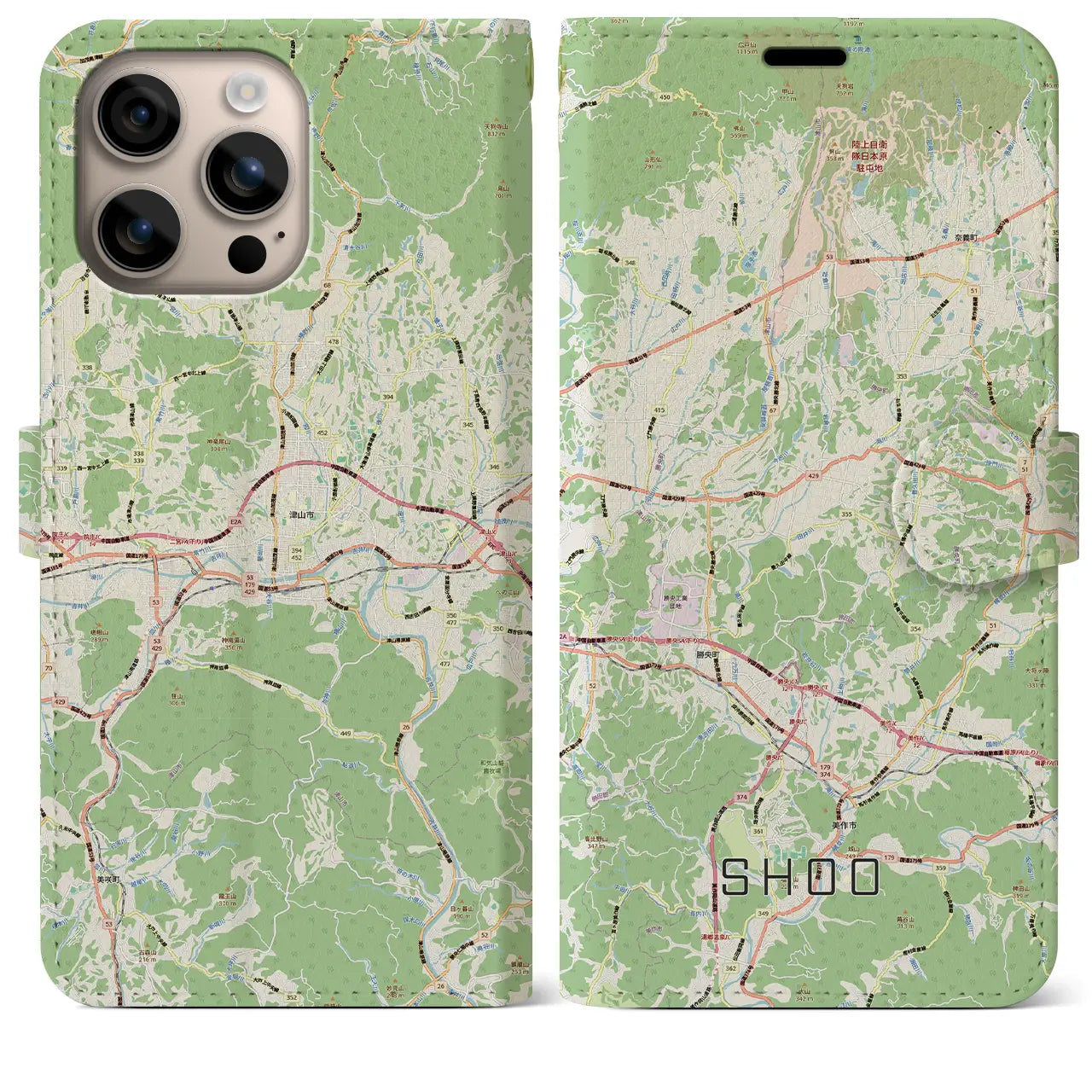 【勝央(岡山県)】地図柄iPhoneケース(手帳タイプ)