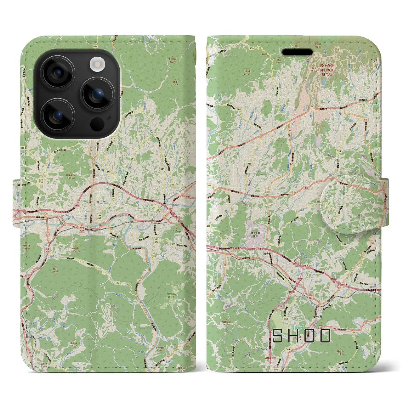 【勝央(岡山県)】地図柄iPhoneケース(手帳タイプ)