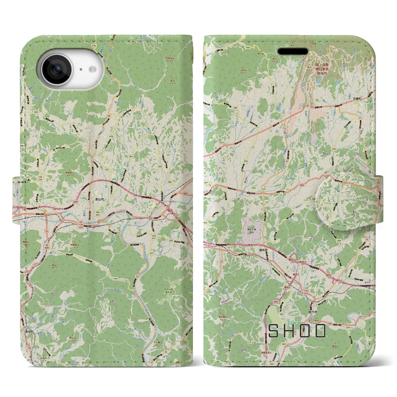 【勝央(岡山県)】地図柄iPhoneケース(手帳タイプ)