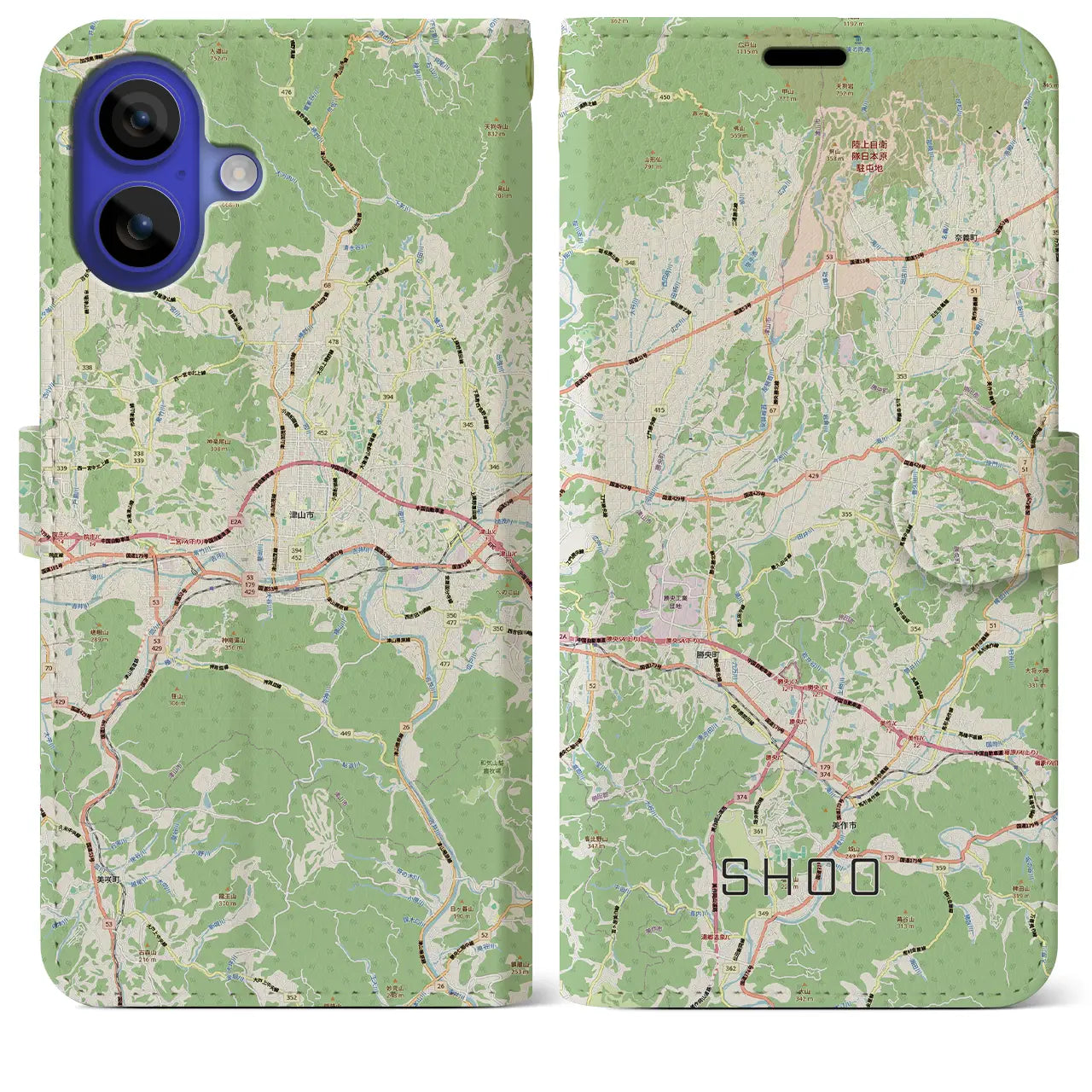 【勝央(岡山県)】地図柄iPhoneケース(手帳タイプ)モノトーン・iPhone 16 Pro Max 用