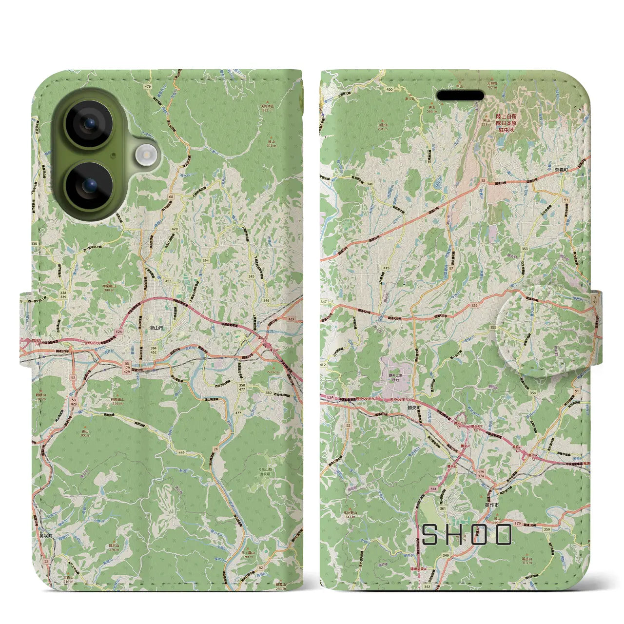 【勝央(岡山県)】地図柄iPhoneケース(手帳タイプ)