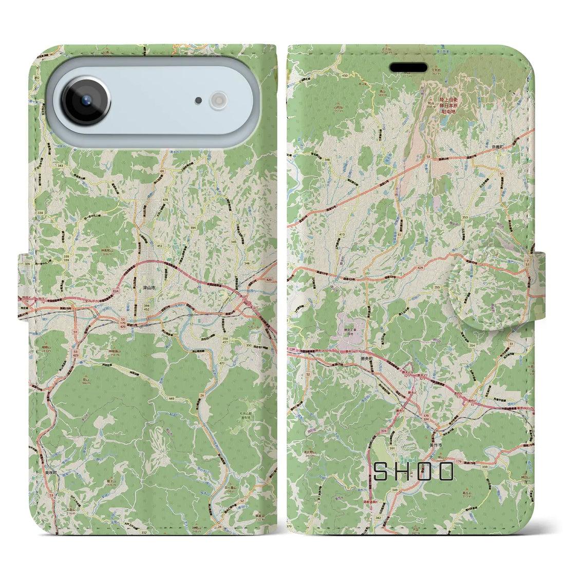 【勝央(岡山県)】地図柄iPhoneケース(手帳タイプ)ナチュラル・iPhone 17 Pro Max 用