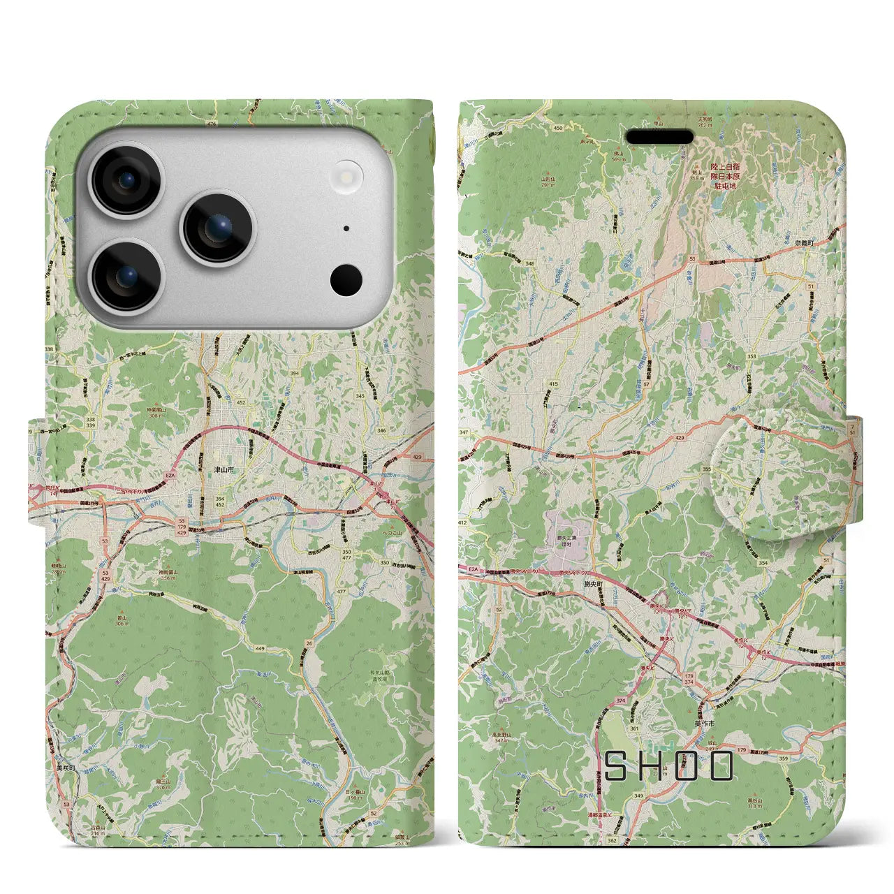 【勝央(岡山県)】地図柄iPhoneケース(手帳タイプ)