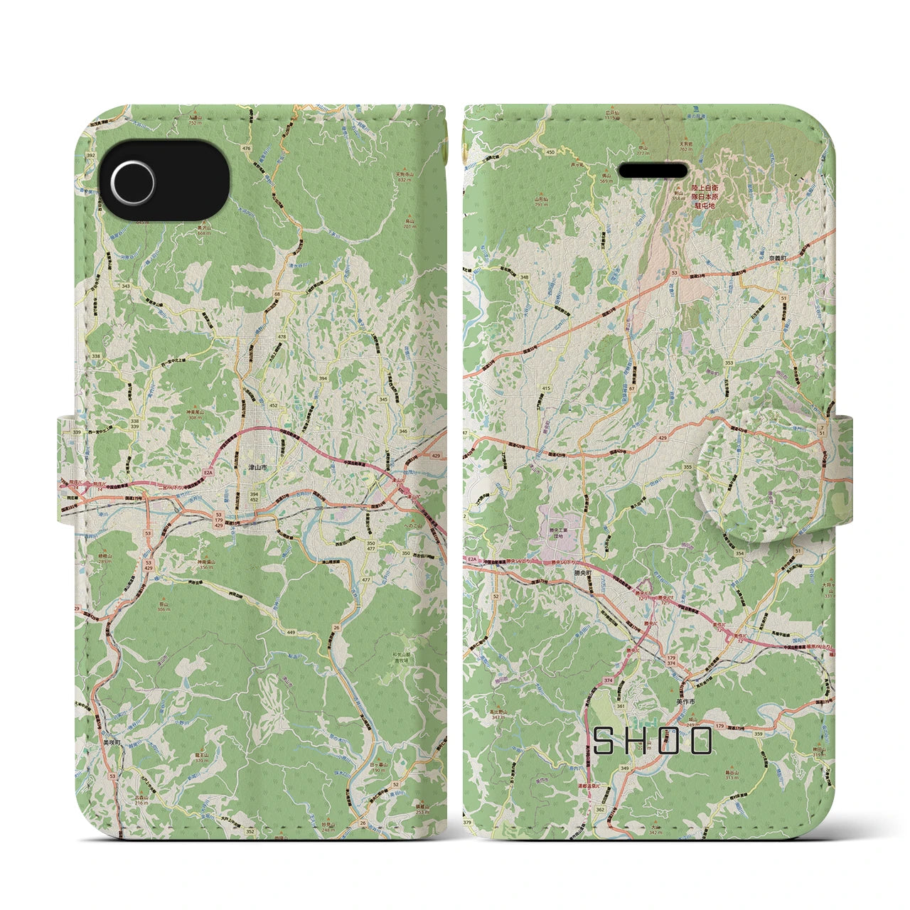 【勝央(岡山県)】地図柄iPhoneケース(手帳タイプ)