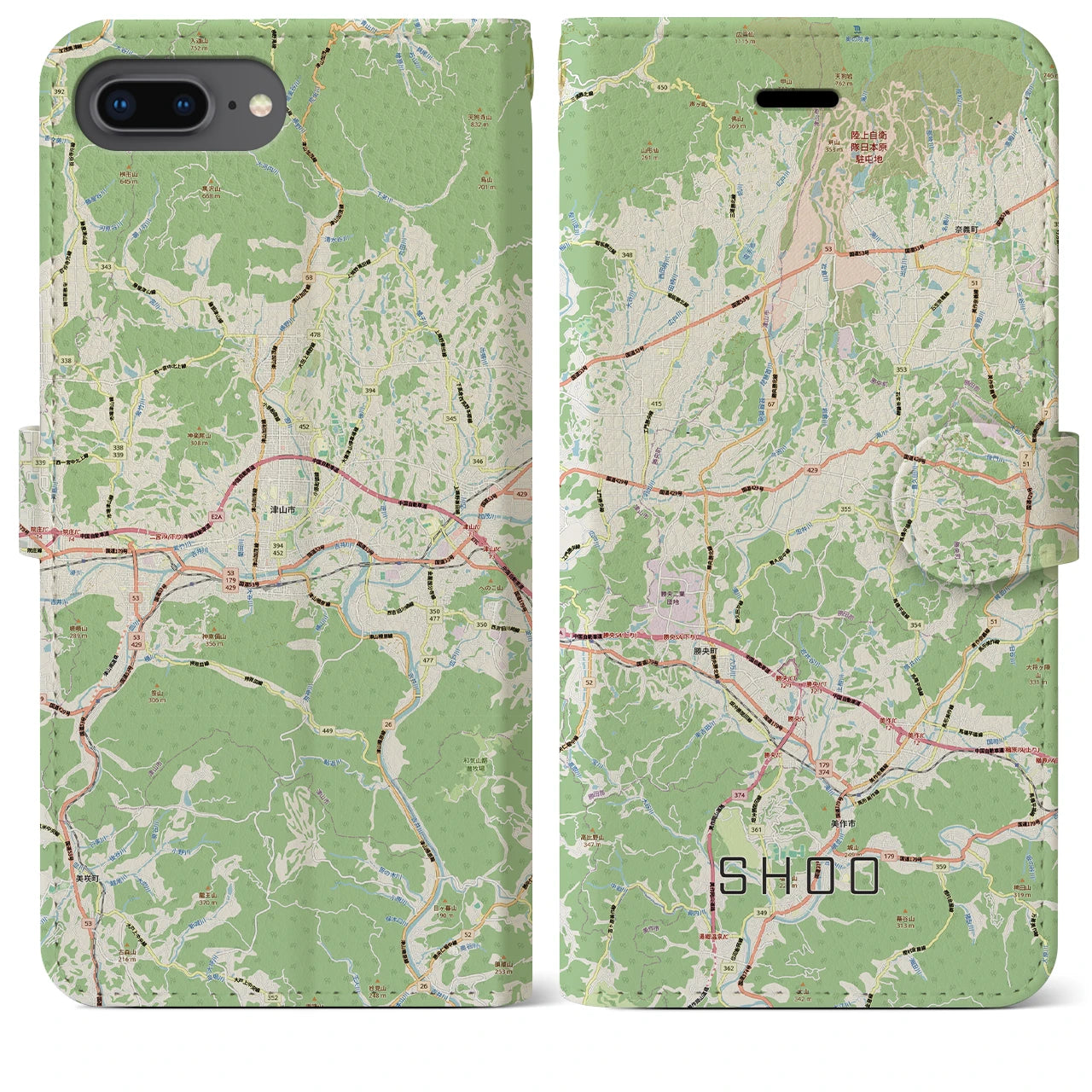 【勝央(岡山県)】地図柄iPhoneケース(手帳タイプ)