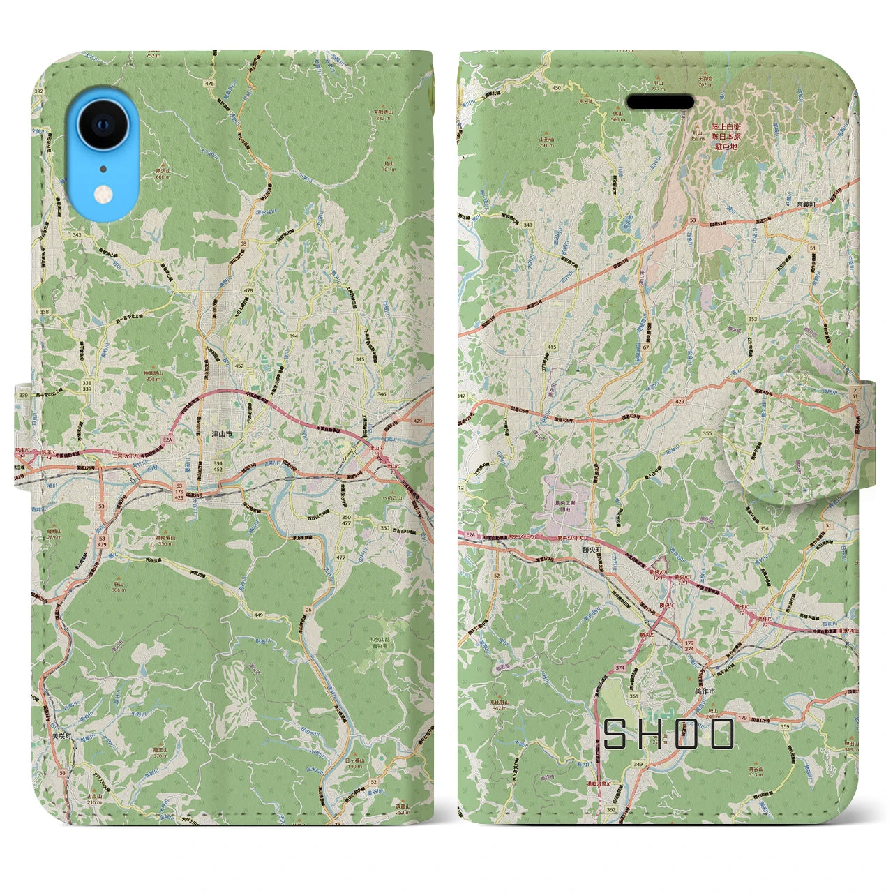 【勝央(岡山県)】地図柄iPhoneケース(手帳タイプ)
