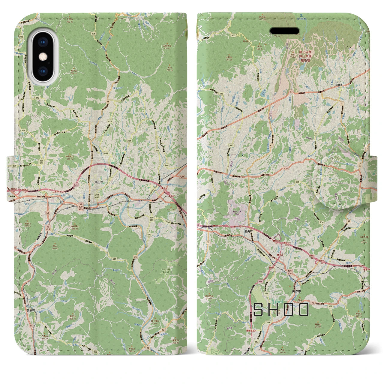 【勝央(岡山県)】地図柄iPhoneケース(手帳タイプ)