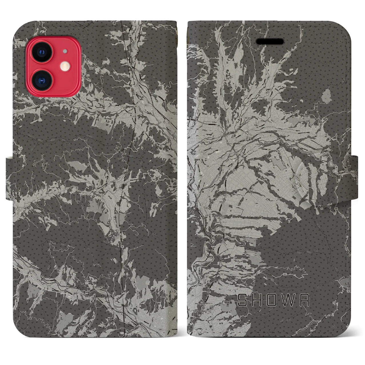 【昭和(群馬県)】地図柄iPhoneケース(手帳タイプ)モノトーン・iPhone 11 用