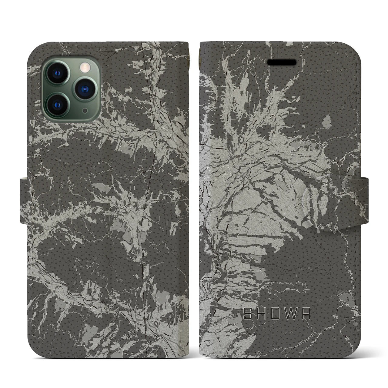 【昭和(群馬県)】地図柄iPhoneケース(手帳タイプ)モノトーン・iPhone 11 Pro 用