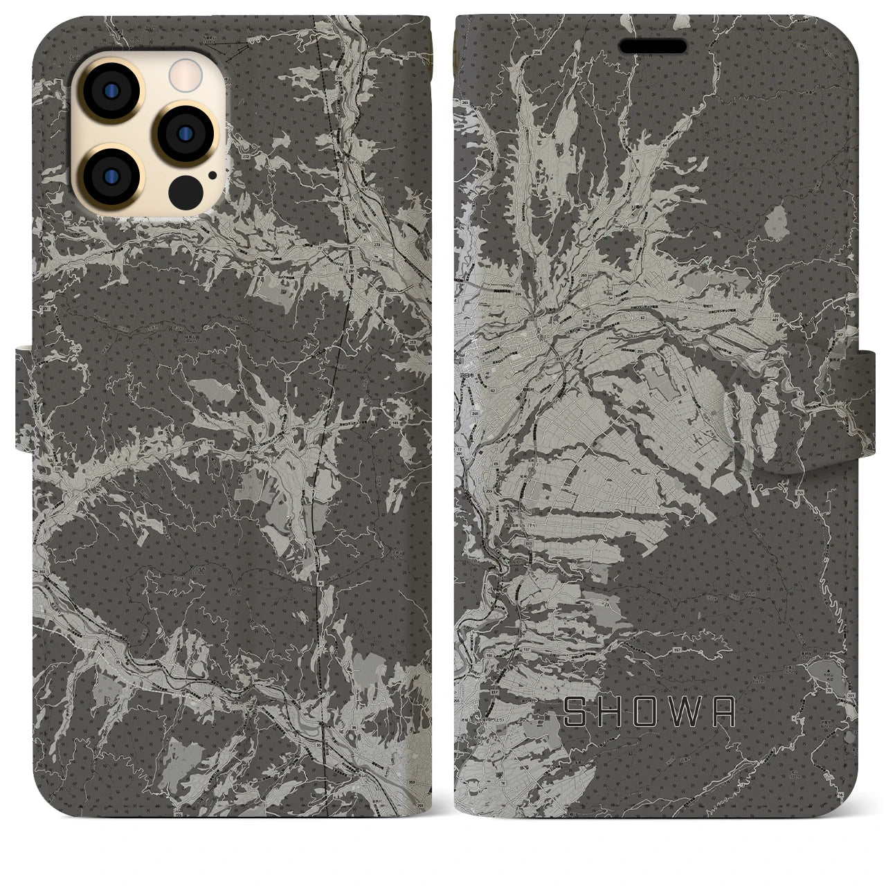 【昭和(群馬県)】地図柄iPhoneケース(手帳タイプ)モノトーン・iPhone 12 Pro Max 用
