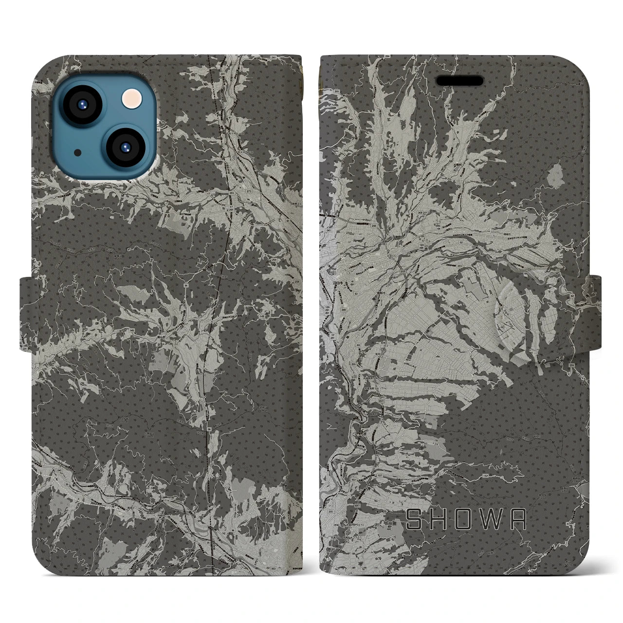 【昭和(群馬県)】地図柄iPhoneケース(手帳タイプ)モノトーン・iPhone 13 用