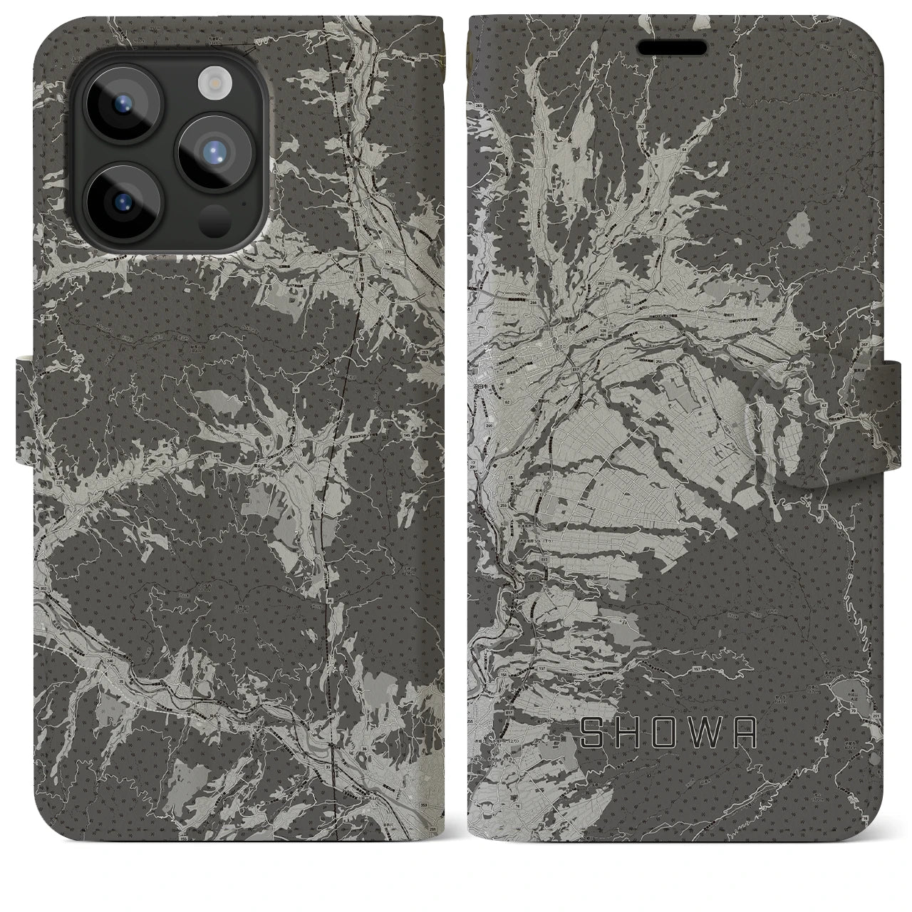【昭和(群馬県)】地図柄iPhoneケース(手帳タイプ)モノトーン・iPhone 15 Pro Max 用